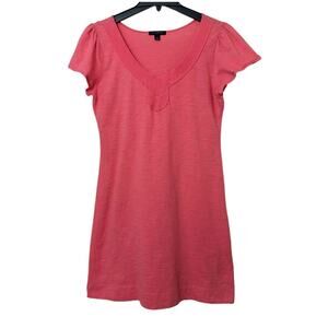 Banana Republic Womens M Coral Knit Dress Short Sleeve V Neck Casual Stretch